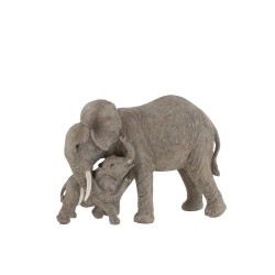 Figurine éléphant avec bébé en résine gris 28x20x14 cm