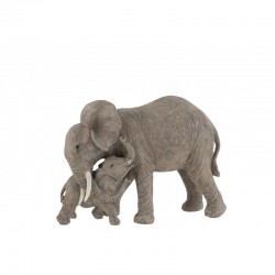 Figurina de elefante con bebé en resina gris 28x20x14 cm