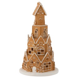 Casa torre de pan de jengibre con luz LED de resina marrón 26x26x47cm