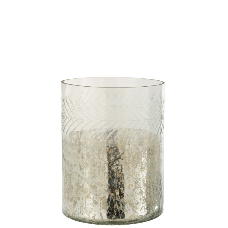 Portavelas de vidrio plateado - transparente 21.5x21.5x27 cm