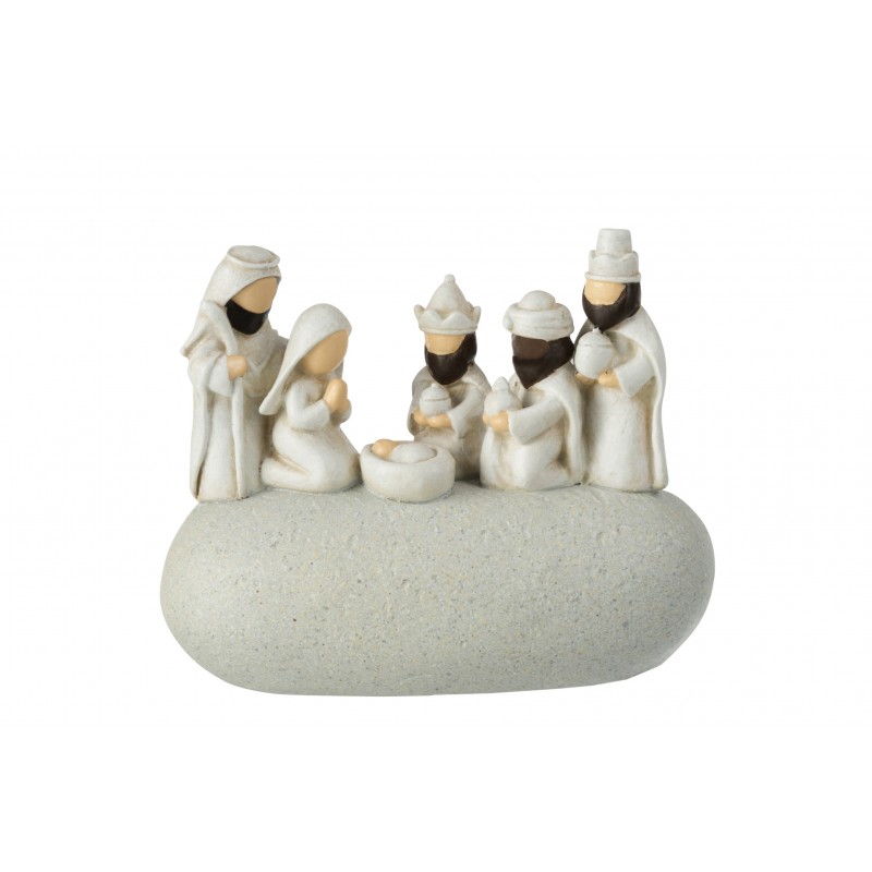 Crèche de Noël avec les 3 rois mages sur pierre en résine grise