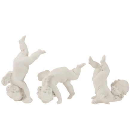 Conjunto de 3 ángeles de resina blanco 13x15x20 cm