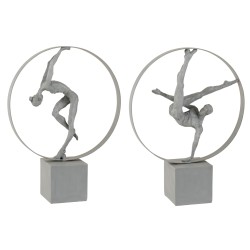 Figurine couple gymnaste en résine gris 47x36x12 cm