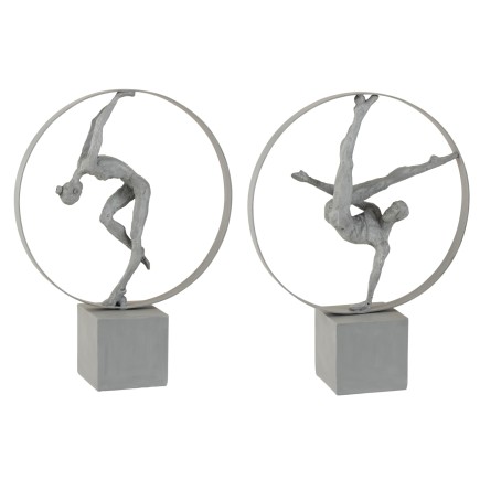Figurine couple gymnaste en résine gris 47x36x12 cm