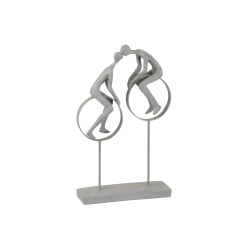Figurine abstraite couple sur cercle en résine gris 35x22x7 cm
