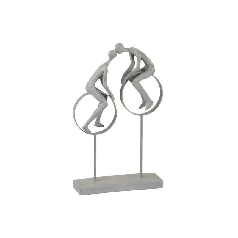 Figurina abstracta de pareja en círculo de resina gris 35x22x7 cm
