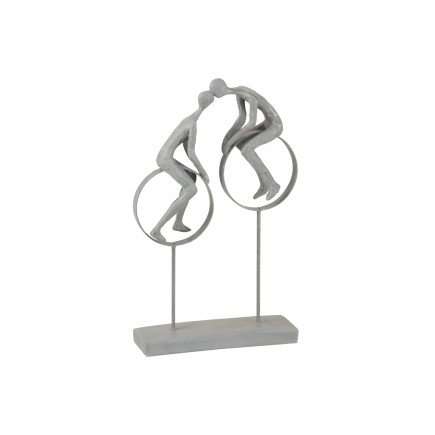 Figurine abstraite couple sur cercle en résine gris 35x22x7 cm