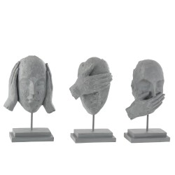 Lot de 3 têtes sur socle en résine grise 16x11x29cm
