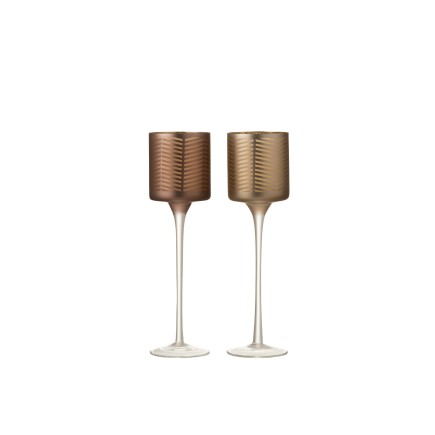 Set de 2 photophores en verre or 8x8x27 cm