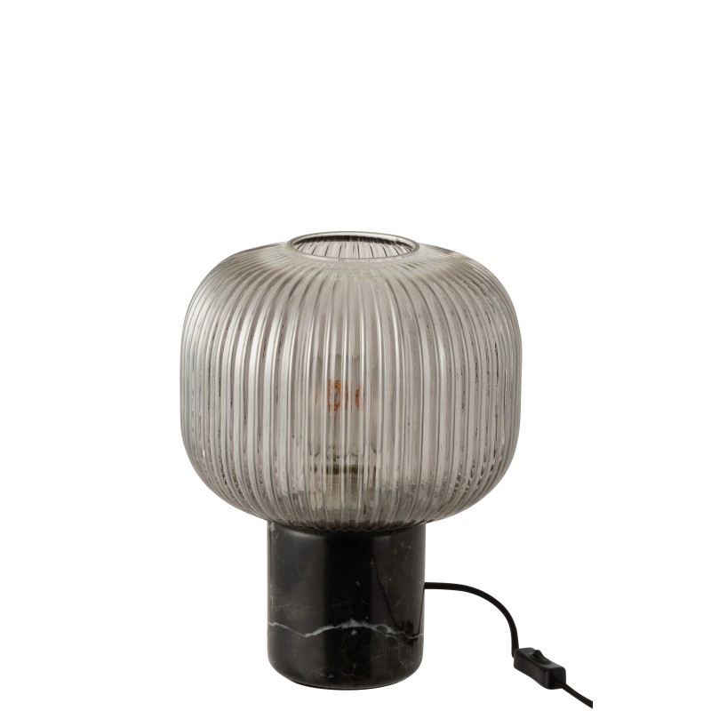LAMPE TABLE YUFO VERRE/MARBRE GRIS/NOIR