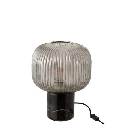 LAMPE TABLE YUFO VERRE/MARBRE GRIS/NOIR