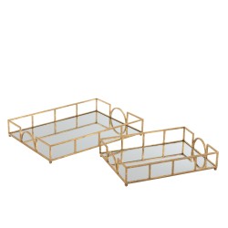 SET DE 2 PLATEAU RECTANGULAIRE MIROIR FER OR