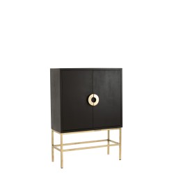 Armoire bar en bois de manguier noir et doré 140x107x45 cm