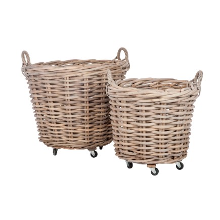 SET 2 PANIER ROND + ANSE ROTIN NATUREL 75X60CM