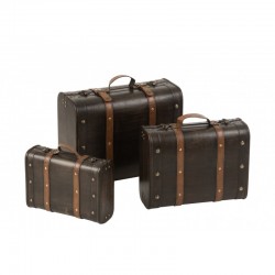 Lot de 3 malles en bois type valise 45cm 38cm 31cm