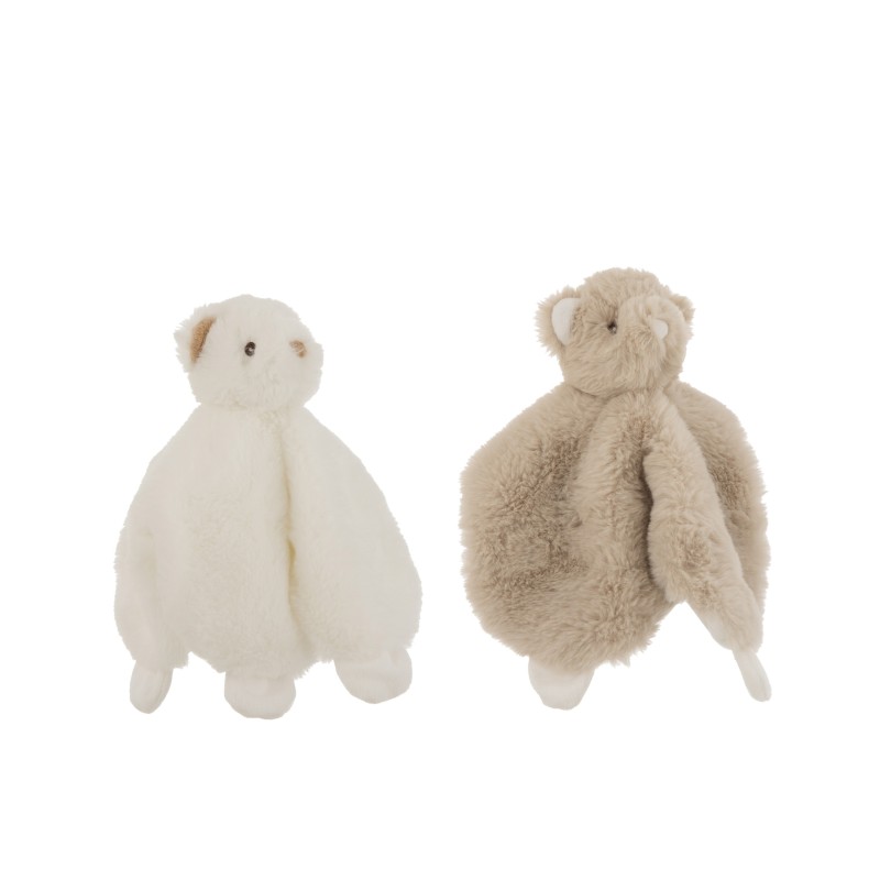 Set de 2 doudous ours en Peluche blanc - beige 20x11x22 cm