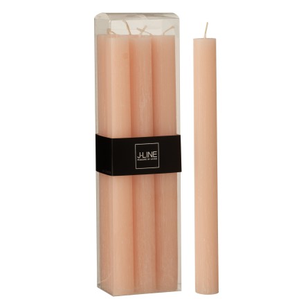 Lote de 6 velas de candelabro rosa salmón de 24 cm. 13 horas.