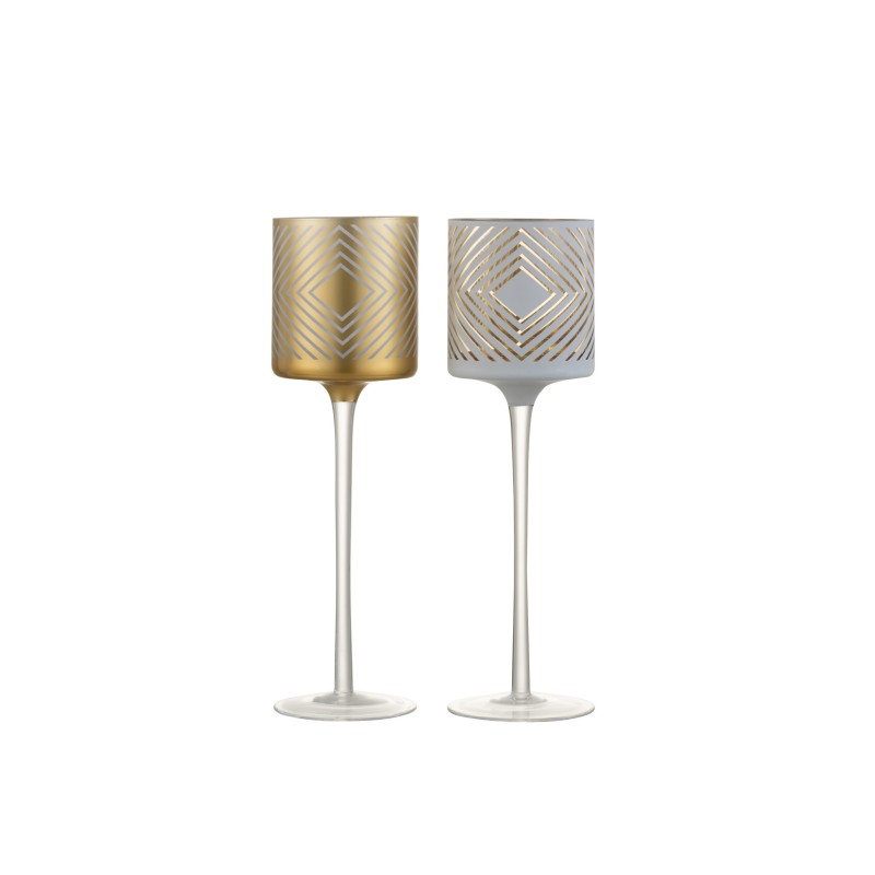 Set de 2 photophores en verre or 9x9x30 cm Set de 2 photophores en verre or 9x9x30 cm