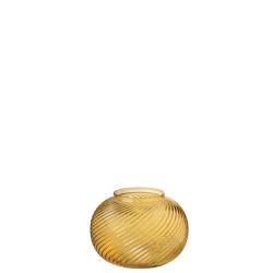 VASE ROND RAYURES RELIEF VERRE JAUNE LARGE