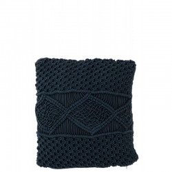 Coussin carré style macramé en coton bleu marine 45x45cm
