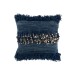 Coussin carré avec lignes de miroirs et franges en coton bleu 45x45cm Coussin carré avec lignes de miroirs et franges en coton bleu 45x45cm