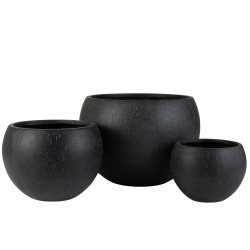 Set di 3 Vaso di fiorirotondi in argilla nera D55cm-41cm-31cm