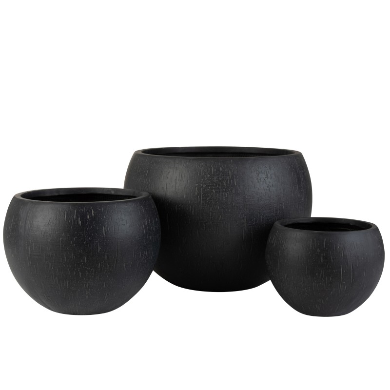 Set de 3 cachepots rond en argile noir