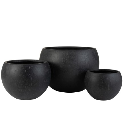 Set di 3 Vaso di fiorirotondi in argilla nera D55cm-41cm-31cm