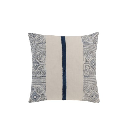Cojín rectangular con diseño azteca en algodón azul de 50x50cm