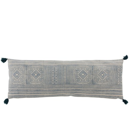 COUSSIN RECTANGULAIRE AZTEQUE COTON BLEU/BLANC