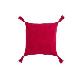 Coussin carré avec coin floches en coton rose foncé 45x45cm