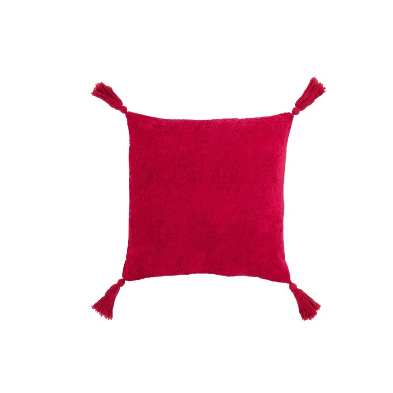 Coussin carré avec coin floches en coton rose foncé 45x45cm Coussin carré avec coin floches en coton rose foncé 45x45cm