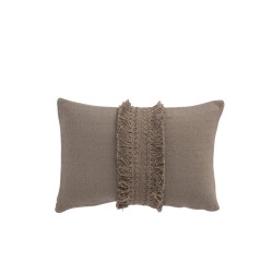 Coussin rectangulaire à franges en coton taupe 43x28cm