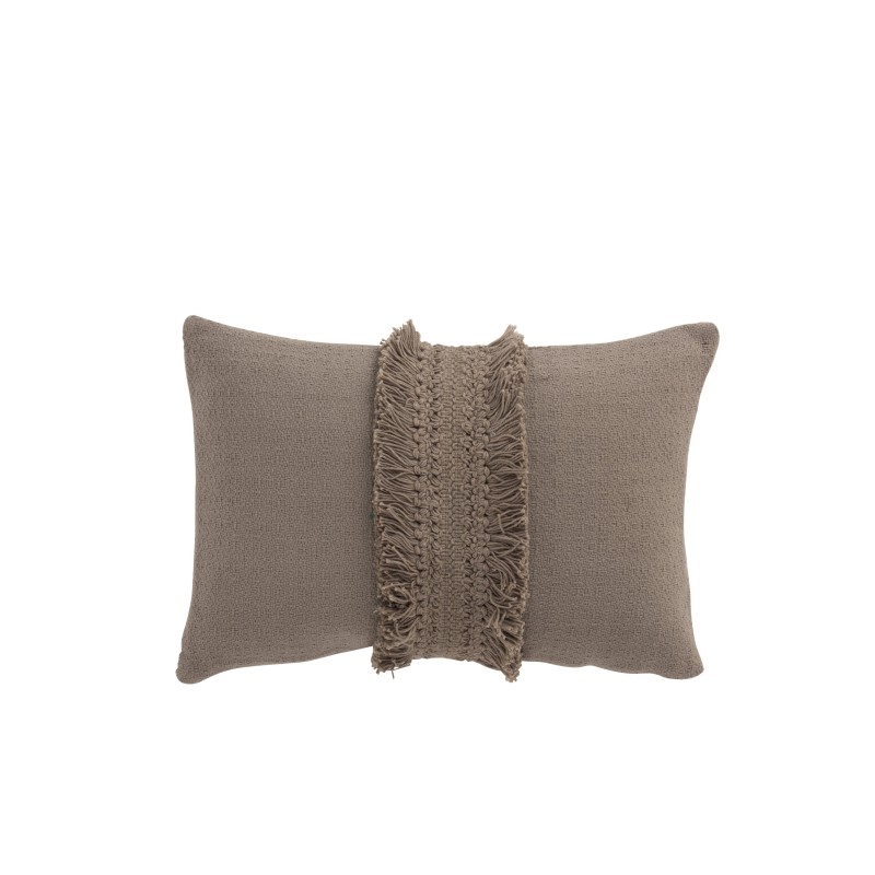 Coussin rectangulaire à franges en coton taupe 43x28cm