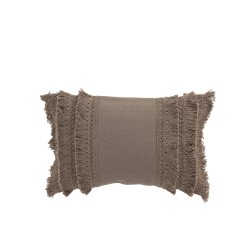 Coussin rectangulaire à franges en coton taupe 43x28cm