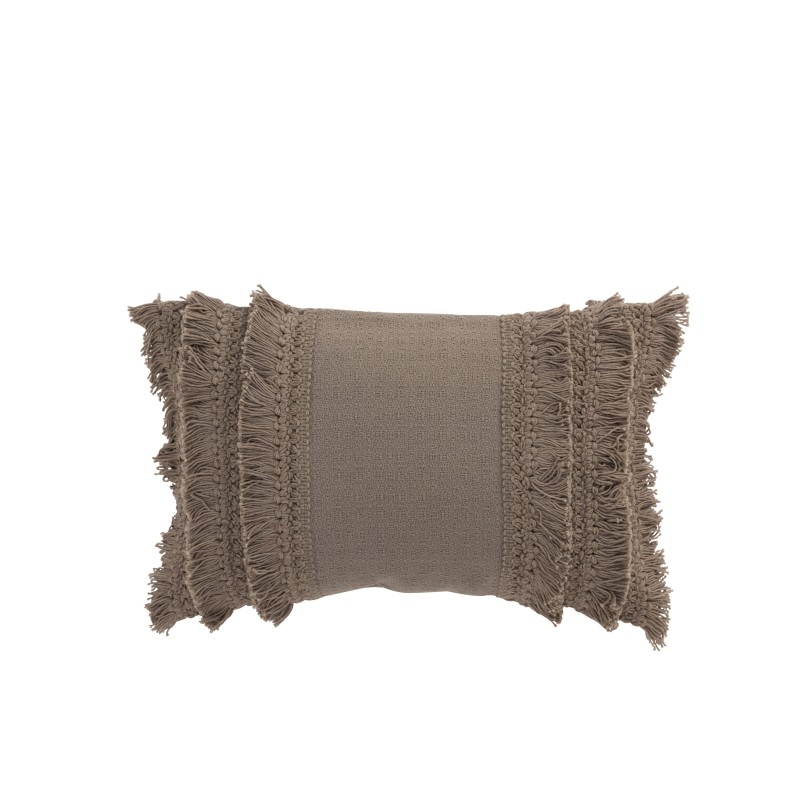 Coussin rectangulaire à franges en coton taupe 43x28cm Coussin rectangulaire à franges en coton taupe 43x28cm