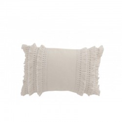 Coussin rectangulaire en coton blanc avec frange 43x28x10 cm