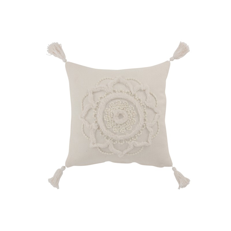 Cojín cuadrado con estampado de flores y flechas en algodón blanco de 45x45cm