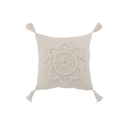 Cojín cuadrado con estampado de flores y flechas en algodón blanco de 45x45cm