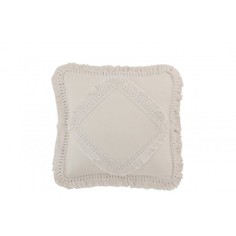 Coussin carré à franges en coton blanc 45x45cm