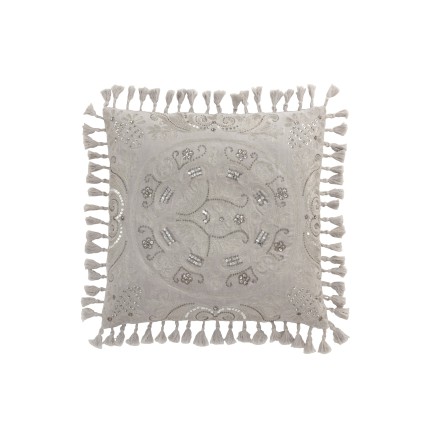 Cojín cuadrado de estilo marroquí con borlas de terciopelo gris 45x45cm