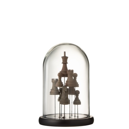 Cloche en verre décoration jeux d'echecs 26x17x17 cm