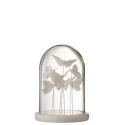 Papillon sous cloche en verre blanc 26x18x18 cm