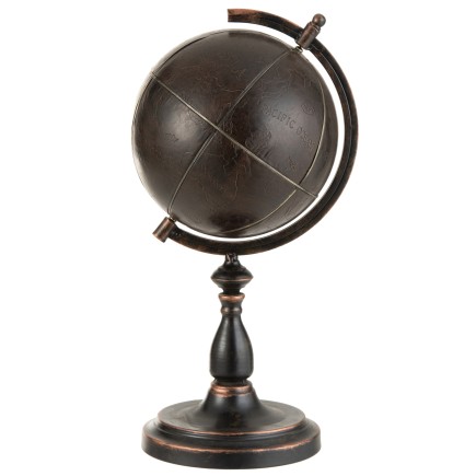 Globo terráqueo mapamundi de metal grabado marrón oscuro de 64x33x30 cm