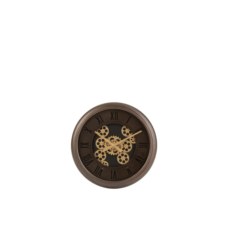 Relógio de parede redondo com mecanismo aparente castanho e dourado 52x52x7 cm Relógio de parede redondo com mecanismo aparente castanho e dourado 52x52x7 cm