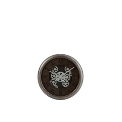 Horloge murale ronde mécanisme apparent marron 52x52x7 cm