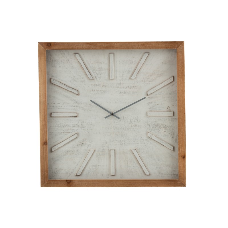 HORLOGE CARRE SOBRE MDF BLANC/NATUREL LARGE