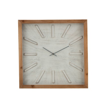 HORLOGE CARRE SOBRE MDF BLANC/NATUREL LARGE
