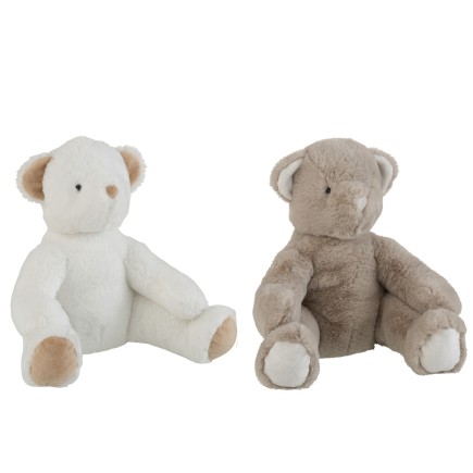 Lot de 2 doudou peluche ours blanc et beige 32x28x17cm
