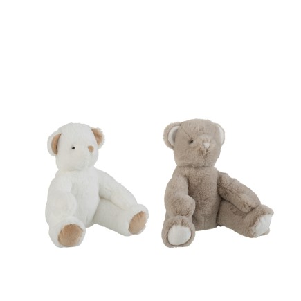 Lot de 2 doudou peluche ours blanc et beige 26x27x23 cm